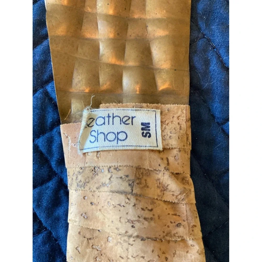 Vtg Leather Shop Neutral Belt Cork Texture Stretch Gold-Tone Buckle Retro S SM‎